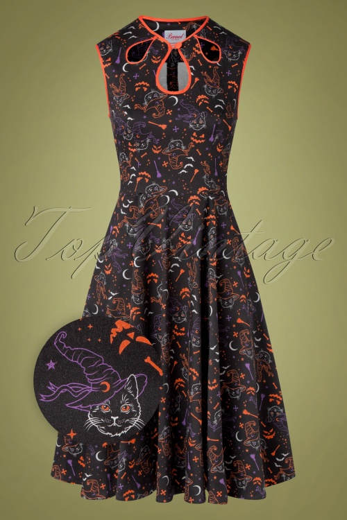 Banned Retro - 50s All Hallows Cat Swing Dress in Black