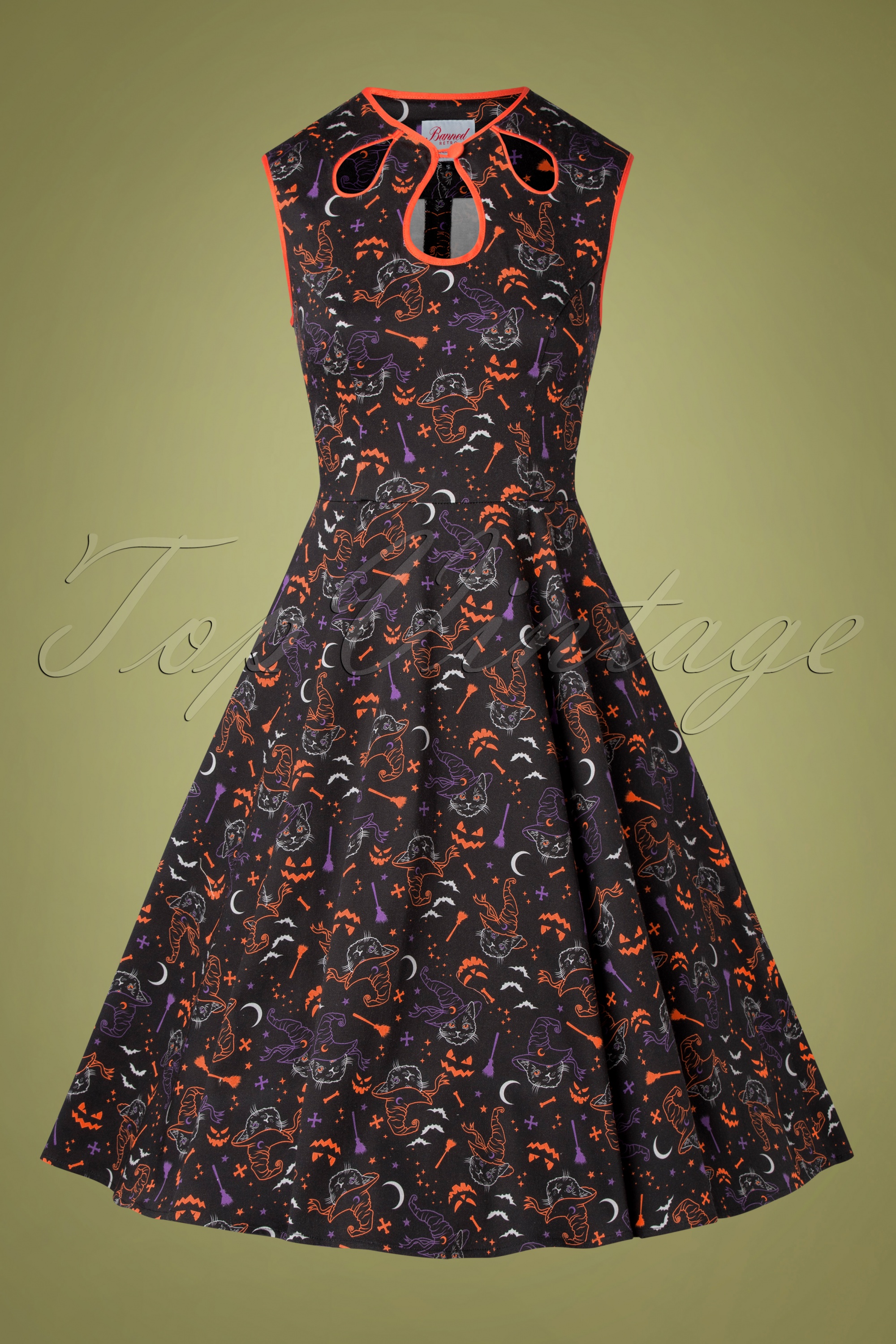 Banned Retro 50s All Hallows Cat Swing Dress in Black