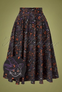 Banned Retro - 50s All Hallows Cat Swing Skirt in Black