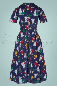 Banned Retro - 50s Vintage Christmas Swing Dress in Navy 5
