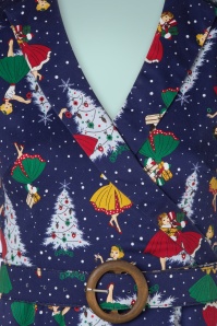 Banned Retro - Vintage christmas swing jurk in marineblauw 4