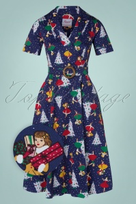 Banned Retro - Vintage Christmas Swing Kleid in Marineblau
