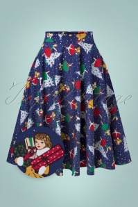 Banned Retro - Vintage Christmas Swing Skirt Années 50 en Bleu Marine