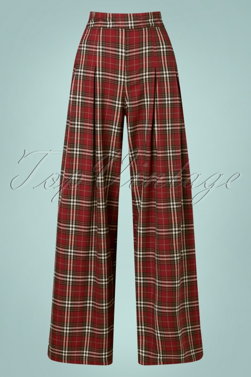 Banned Retro - 40s Winter Check Trousers in Red 2
