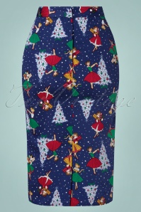 Banned Retro - 50s Vintage Christmas Pencil Skirt in Navy 2