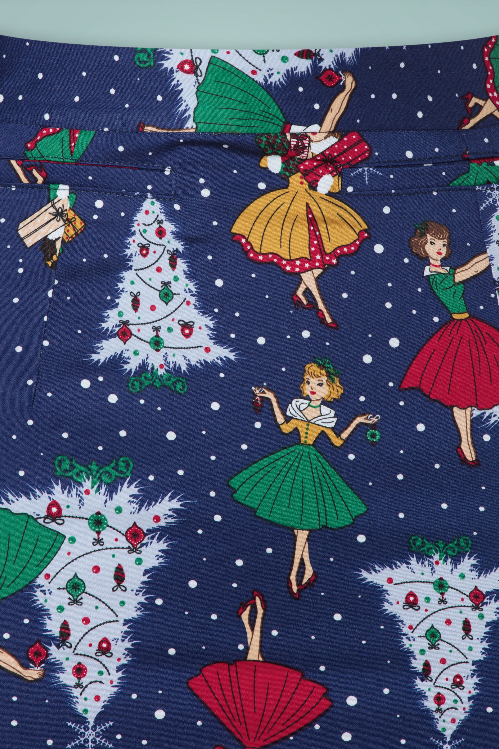 Banned Retro - Vintage christmas pencil rok in marineblauw 3