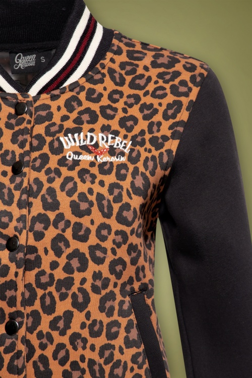 Queen Kerosin - Wild Rebel College Sweat Jacket Années 50 en Noir et Léopard 3