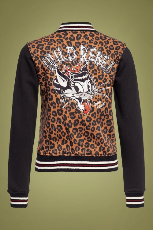 Queen Kerosin - 50s Wild Rebel College Sweat Jacket in Black and Leopard