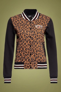 Queen Kerosin - Wild Rebel College Sweat Jacket Années 50 en Noir et Léopard 2