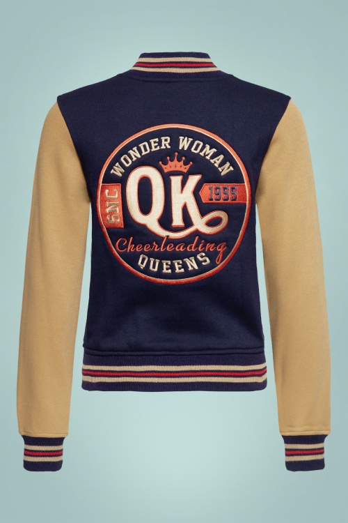 Queen Kerosin - Wonder Woman College Sweat Jacket Années 50 en Beige et Bleu
