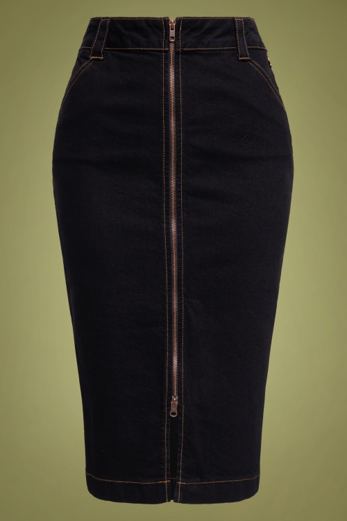 Queen Kerosin - 50s Workwear Pencil Skirt With Zip in Black