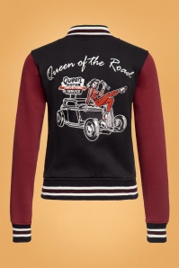 Queen Kerosin - 50s Queen Of The Road College Sweat Jacket in Black and Red