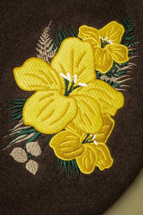 Collectif Clothing - Autumn Floral Wool Beret  Années 60 en Marron 3