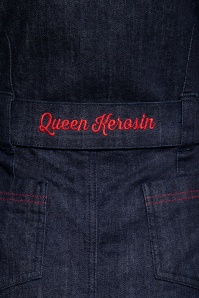 Queen Kerosin - Western Roses Pencil Dress Années 50 en Bleu Foncé 7