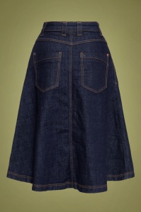 Queen Kerosin - Workwear Swing Skirt Années 50 en Bleu Foncé Délavé 2