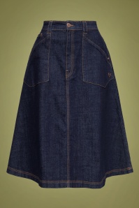 Queen Kerosin - Workwear Swing Skirt Années 50 en Bleu Foncé Délavé