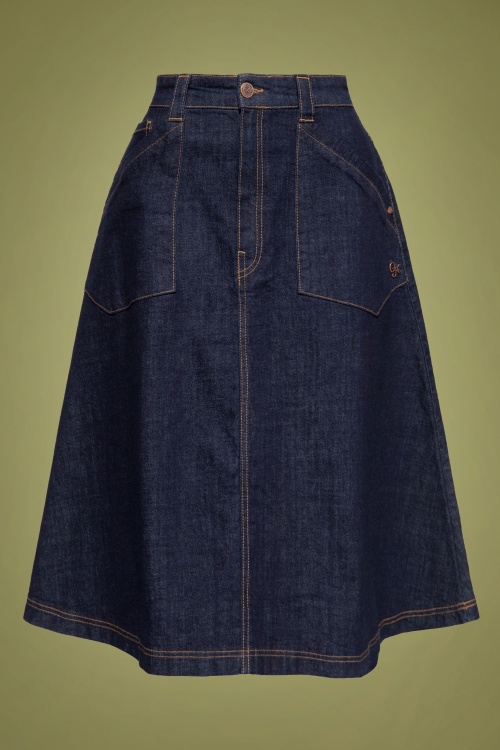 Queen Kerosin - 50s Workwear Swing Skirt in Dark Blue Wash