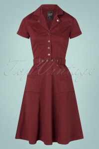 Queen Kerosin - 50s Workwear Swing Dress in Bordeaux