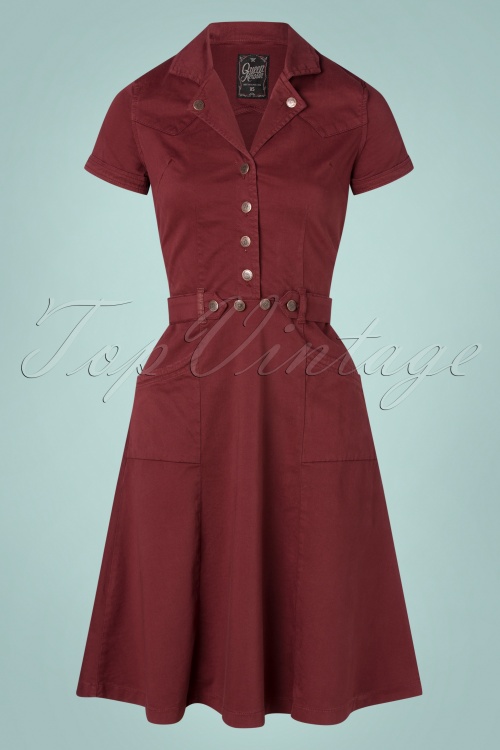 Queen Kerosin - 50s Workwear Swing Dress in Bordeaux