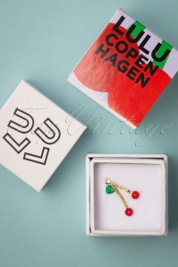 LULU Copenhagen - Cherry 1 Piece Gold Plated Earring en Rouge et Vert 2