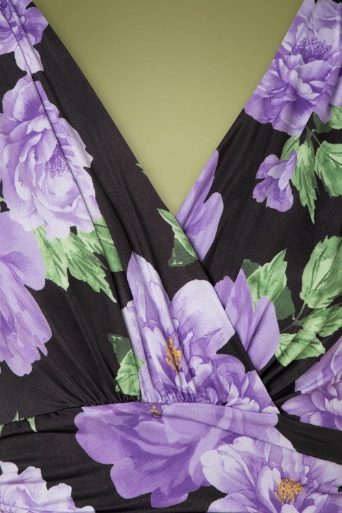 Vintage Chic for Topvintage - Maribelle floral maxi jurk met korte mouwen in zwart en lila 3
