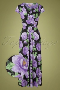 Vintage Chic for Topvintage - Maribelle Floral Short Sleeve Maxi Dress Années 50 en Noir et Lilas