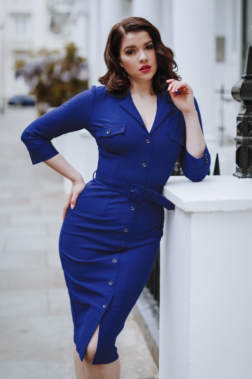 Zoe Vine - Erin pencil jurk in cobalt