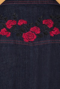Queen Kerosin - Western Roses jumpsuit in donkerblauw 4