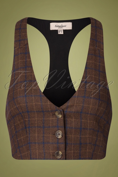 Timeless - 40s Laina Waistcoat Check Gilet in Brown