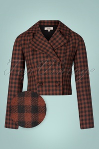 Timeless - 40s Dark Check Cropped Jacket in Copper and Black