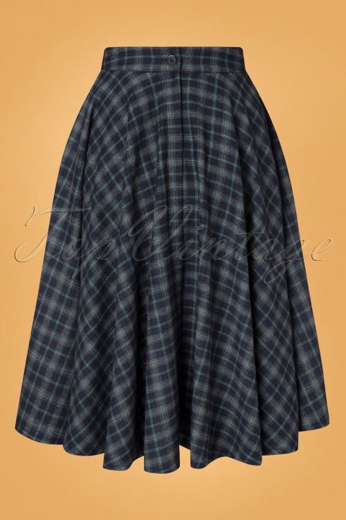 Timeless - 40s Sophie Wool Check Skirt in Blue Ink 3