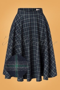 Timeless - 40s Sophie Wool Check Skirt in Blue Ink