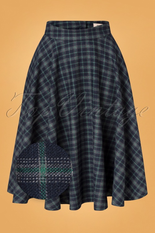 Timeless - 40s Sophie Wool Check Skirt in Blue Ink