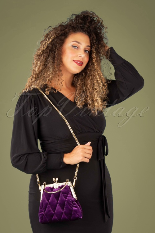 Vixen - Vintage Velvet Frame Clasp Bag Années 20 en Violet Profond 4
