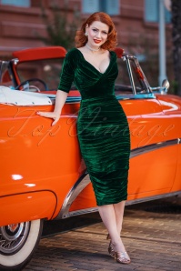 Glamour Bunny - 50s Marilyn Velvet Pencil Dress in Green