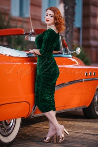 Glamour Bunny - Marilyn Velvet Pencil Dress Années 50 en Vert 2