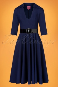 Glamour Bunny - 50s Michelle Swing Dress in Midnight Blue 3