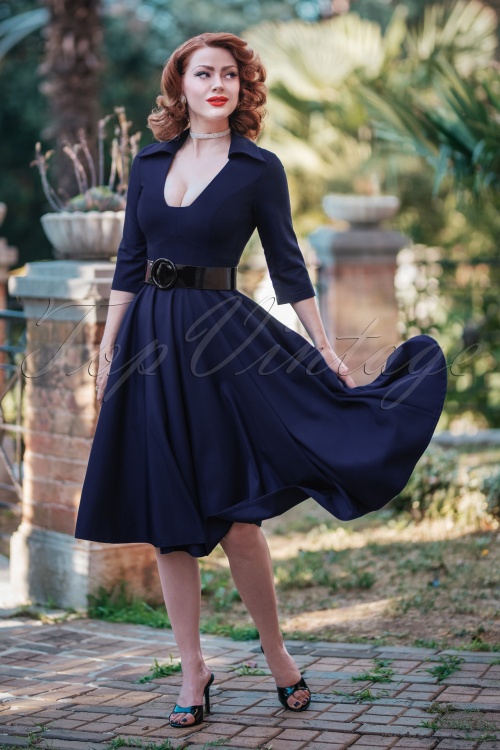 Navy blue swing dress with clearance sleeves