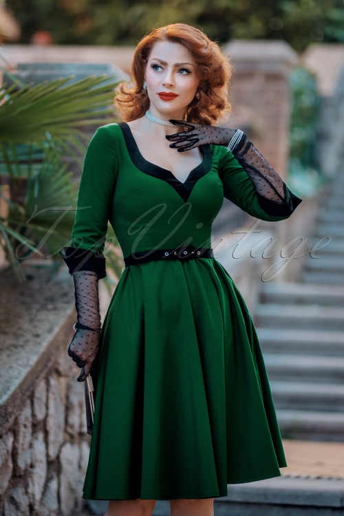 Glamour Bunny - 50s Vivienne Swing Dress in Hunter Green