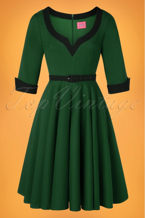 Glamour Bunny - 50s Vivienne Swing Dress in Hunter Green 4