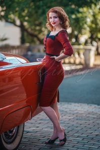 Glamour Bunny - Suzette Gingham Pencil Dress Années 50 en Noir et Rouge 2