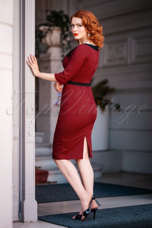 Glamour Bunny - Suzette Gingham Pencil Dress Années 50 en Noir et Rouge 9
