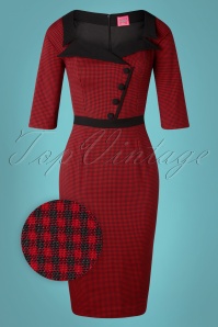 Glamour Bunny - 50s Suzette Gingham Pencil Dress in Black and Red 5