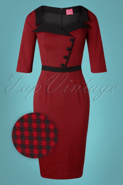 Glamour Bunny - Suzette Gingham Pencil Dress Années 50 en Noir et Rouge 5