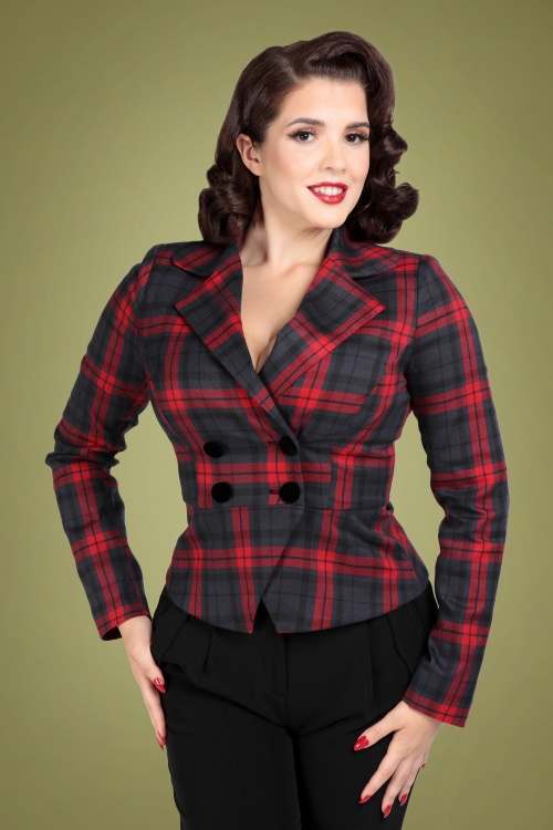 Collectif Clothing - 50s Agatha Smoky Check Pencil Skirt in Charcoal