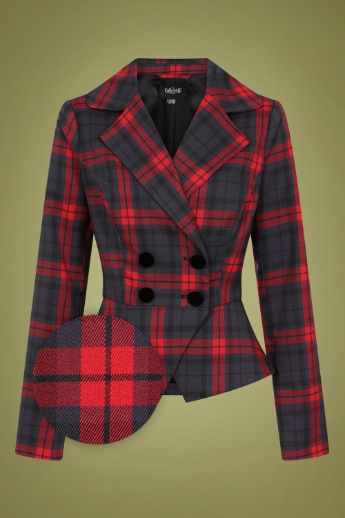 Collectif Clothing - Halle Smoky Check Suit Jacket Années 60 en Anthracite 2
