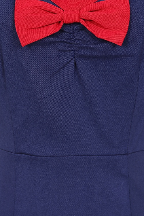 Collectif Clothing - Margret Pencil Dress Années 50 en Bleu Marine 4