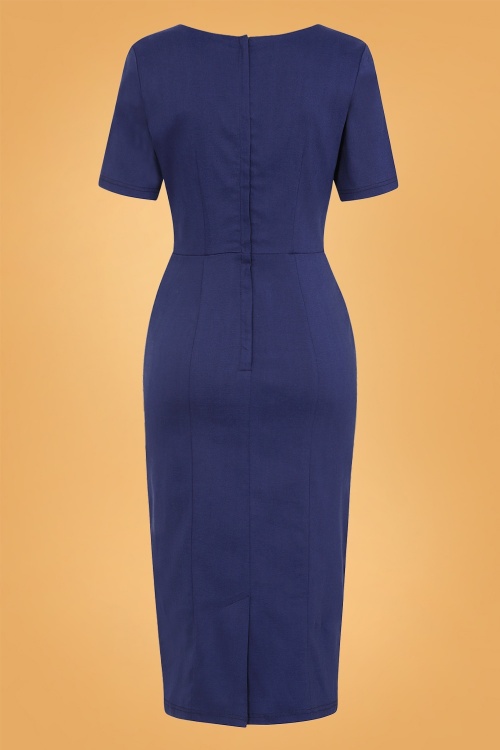 Collectif Clothing - Margret Pencil Dress Années 50 en Bleu Marine 2