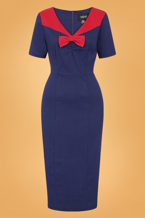Collectif Clothing - 50s Margret Pencil Dress in Navy