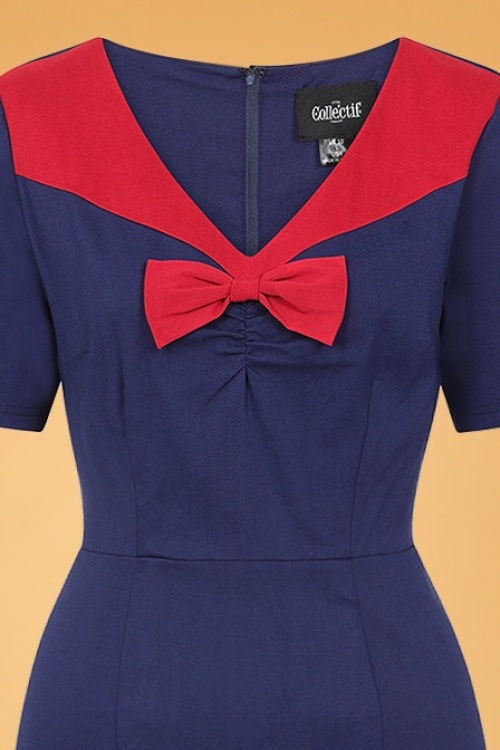 Collectif Clothing - Margret pencil jurk in marineblauw 3